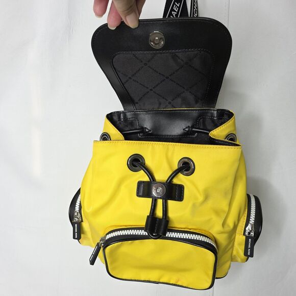 Michael Kors Abbey Lg Cargo Nylon Backpack Yellow Black Casual Preppy Colorful - Picture 3 of 14
